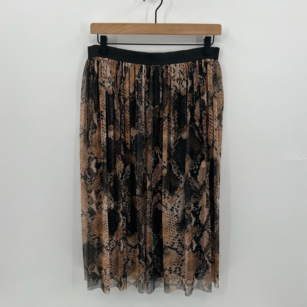 Zara Pleated Snake Print Midi Skirt